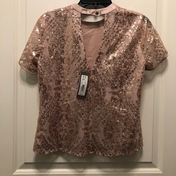 NY & Company Eva Mendes Mauve Pink Sequins Blouse Top XS - Picture 2 of 4